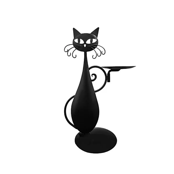 Svart Katt Lysestake - Vintage Metall Katt Lysestake Ornament for Hjemmeinnredning