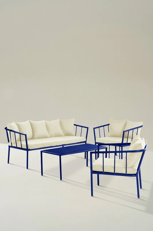 Jotex - Loungemøbler - 4 Dele Polyetherskum/Aluminium/Polyester Blå MENTON Køb Loungemøbler hos Jotex