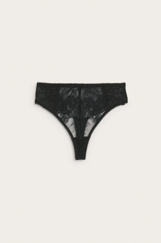 Kappahl | Stringtruse med blondedetaljer Svart XS | Dame