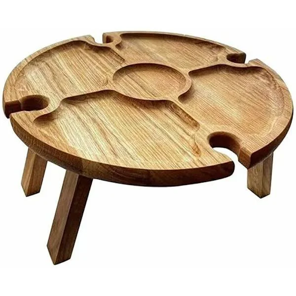 Trefoldig piknikbord i tre for utendørs bruk, sammenleggbart vinbord og bærbart piknikbord, minitre piknikbord i tre med plugg, utendørs 