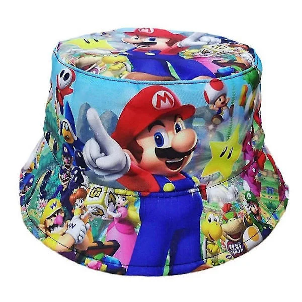 Vändbar Super Mario Barn Pojkar Flickor Mössa Solhatt Hinkhatt Fiskehatt Kepsar