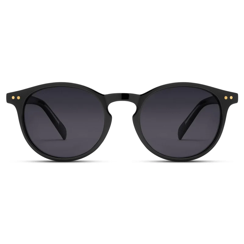Polarised Round Black Sunglasses with Black Lenses for Men - Retro sunglasses