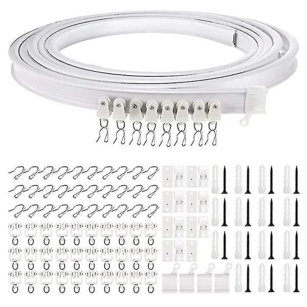 Flexibel takgardinskena, böjbar PVC- och mjuk stålskena för gardiner, rumsavdelare, dusch, vit 1-5M
