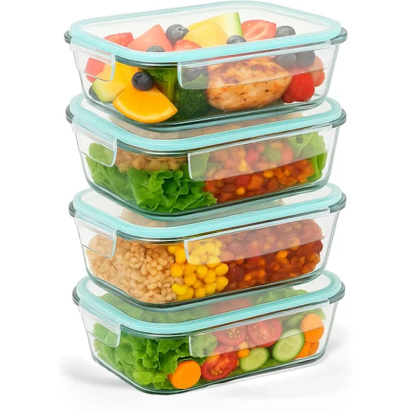 Airtight Glass Food Storage Containers, Dishwasher Safe, Kitchen Storage - 4 Pieces