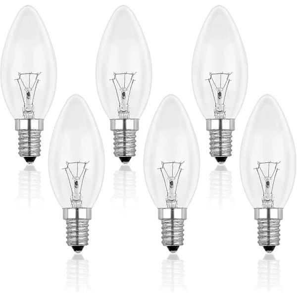 E14 40w Klar Lyspære, Dimbar Lyspære, Varmhvit 2700k, 400lm, Flamme Lyspære, E14 Edison Skrue Lyspærer, 6-pakning
