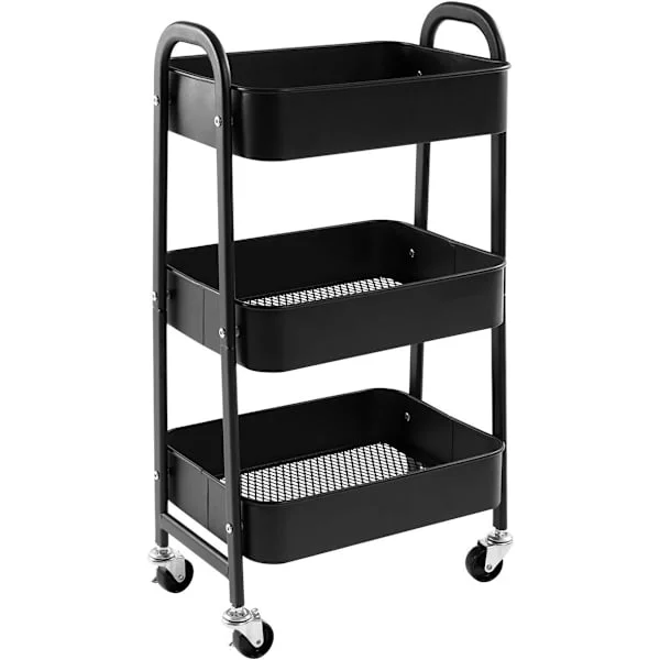 Rolling Metal Storage Cart, Kitchen Carts, Rolling Serving Carts, Bedroom, Bathroom, Office, Black