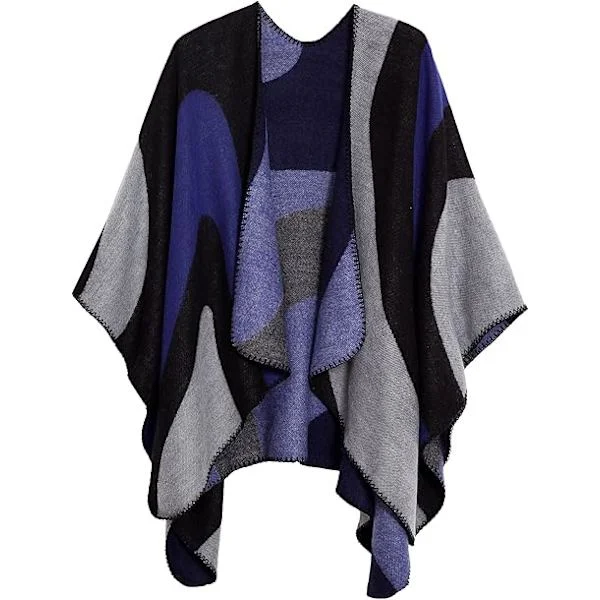 Dam Varm Öppen Fram Sjal Varma Wraps Blommigt Mönster Elegant Poncho Stickad Cape Kavaj