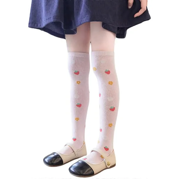 Over Knee Strømper Sokker Mote Over Kalv Sokker for Jenter 3-8 År Tegneserie Jordbærmønster Over Knee Strømper Liten jordbær