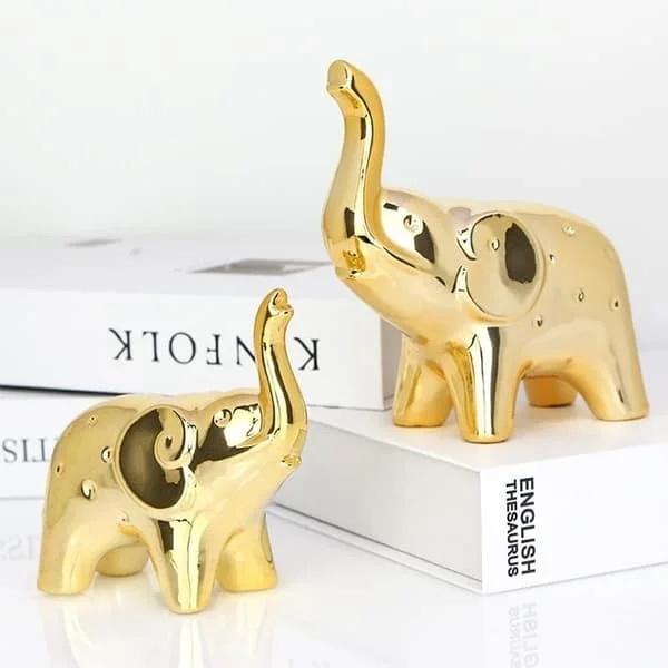 Pair of Gold Elephant Statue Home Decor, Sculpture Elephant Ornaments for Living Room Office Desk Bookshelf, Mother Child Elephant Decorative