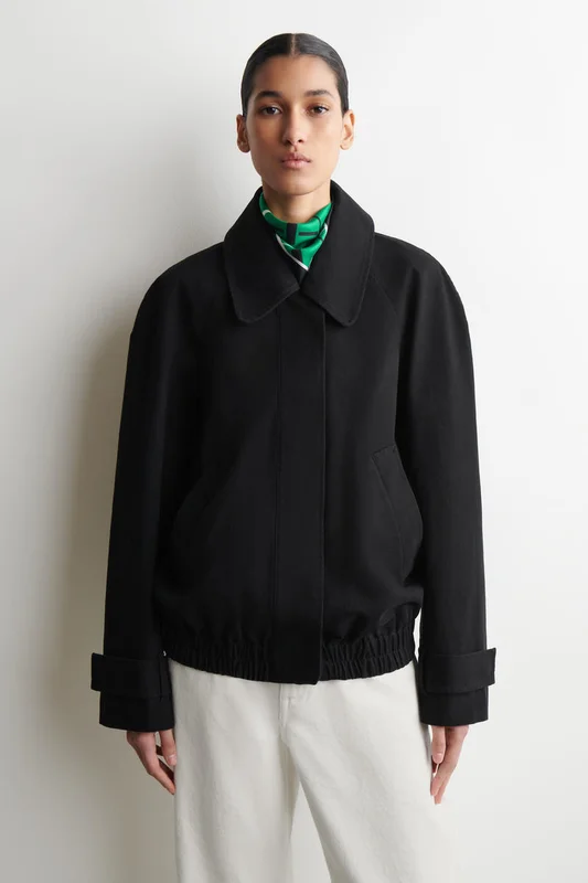 COS Women's Rounded Cotton Blouson Jacket in Black