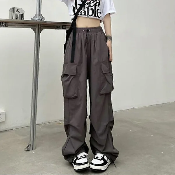 Katumuodin Cargohousut Naisille Rento Vintage Baggy Leveälahkeiset Suorat Housut Jogger Isot Taskut Oversize Haalarit Verkkarit Tummanharmaa L
