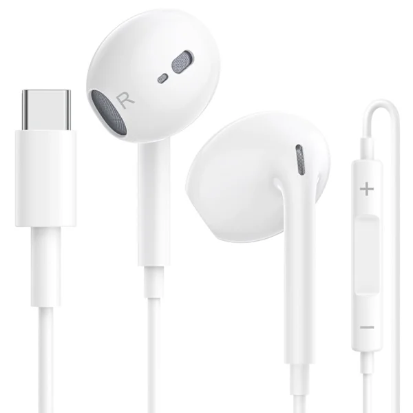USB C Hodetelefoner for iPhone 16/15 Plus Pro Max, Type C Hodetelefoner, Kablede Hodetelefoner med Mikrofon og Volumkontroll