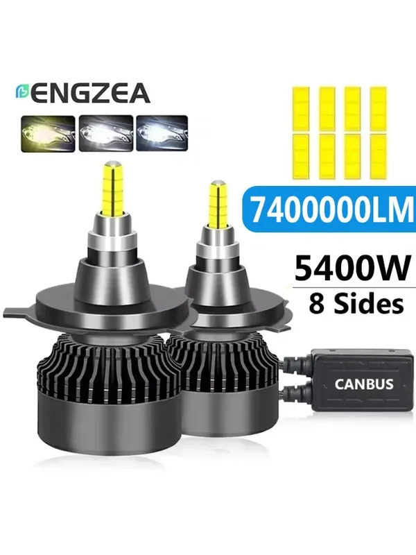 AliExpress - ENGZEA 7400000LM 5400W H4 H11 LED 360 Canbus 9012 H7 H1 H3 H8 D1S D2S 4300K HB3 9005 HB4 9006 phare de voiture LED 6000K brouillard 12V