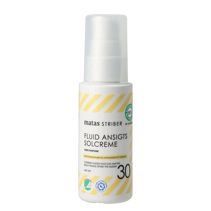 Spar 25% • Køb 2, Matas Striber Fluid Ansigtssolcreme SPF 30 Uden Parfume 50 ml, Hudpleje, Solcreme, Solcreme Til Ansigtet