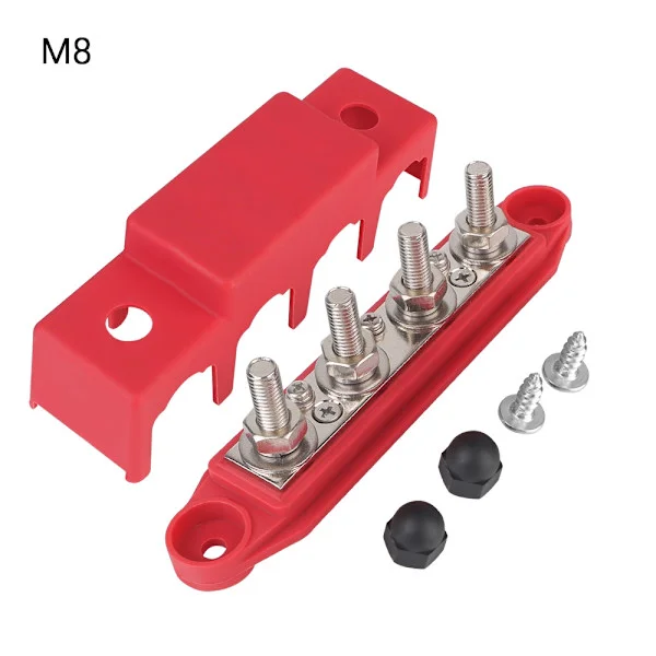 Samlingsskena för båt, lastbil, husbil, husvagn, bil, strömfördelningsblock 48V 250A DC M8 M10-bult Elektrokoppling 5/16" 3/8" bultar 4-vägs