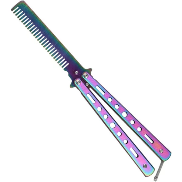 Butterfly Comb Unsharpened Metal Knife, Stainless Steel Comb Foldable Training Butterfly Knife, Balisong Metal Comb Tool, Non-Sharp Blade Safe 