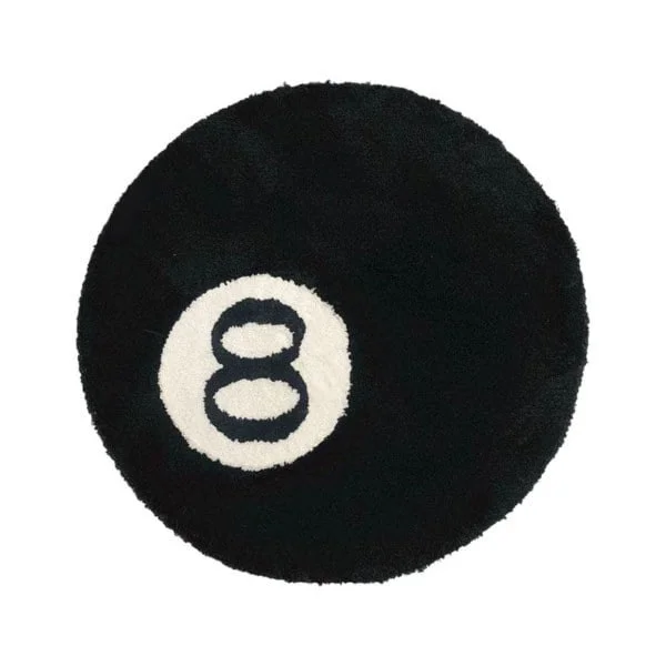 (SC) Simulated Billiard 8-Ball Rug Round Tufted Soft Chair Mat Black Carpet Decor Rugs Black Circle Rugs for Living Room Party Decorations