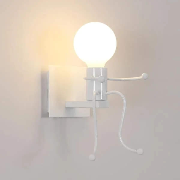 Humanoid Kreativ Vegglampe for Innendørsbruk, Moderne og Retro Svart Vegglampe, E27 Lysekrone Vegglampe for Soverom, Trapp