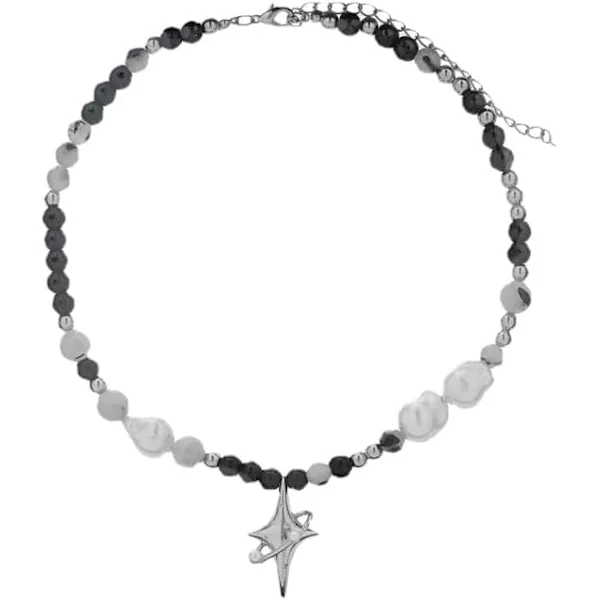 Punk Star Hänge Barock Pärlhalsband för Kvinnor Asymmetrisk Svart Vit Pärlhalsband Choker Smycken Gåva