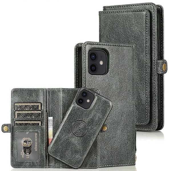 Til iPhone 12 mini Multiple Card Slots Aftagelig Magnetisk Horisontal Flip Læder Etui med Kort Slots & Holder & Wallet [DB]