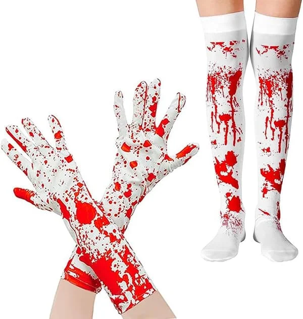 Halloween Blodige Hansker og Sokker Sett, Blodige Sokker Hansker, Blodige Sokker for Kvinner, Blodig Halloweenkostyme