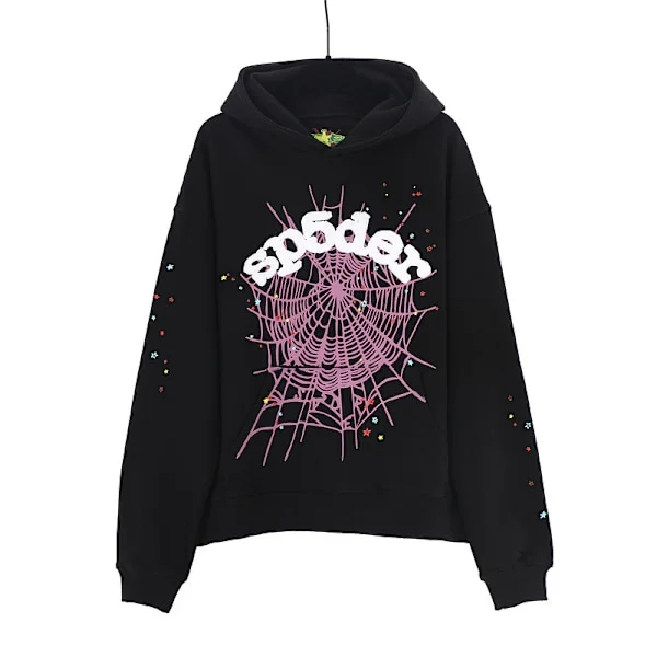 SP5DER Spider Web Pattern Hoodie Hiphop Singer 3D Printed Sweatshirt Men and Women Hoodie Casual Suit Black