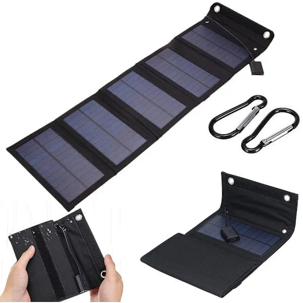 Solpanel, 5 paneler, Vikbara solpaneler, Solceller, Laddningsbart batteri, Solpanel powerbank, 15W 5V USB solpanel, Solpaneler med kontakt