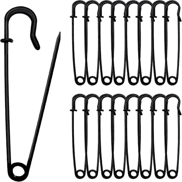 15 stykker (Sorte) Sikkerhedsnåle 7,5 cm Store Sikkerhedsnåle, Store Sikkerhedsnåle til Tøj, Læder, Canvas, Håndværk, Nederdele