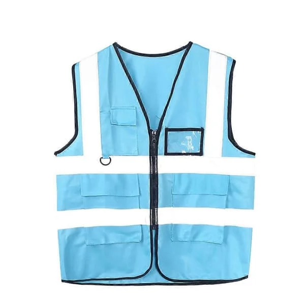 Varselvest med glidelås, refleksjakke, sikkerhetsvest med 5 lommer