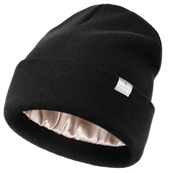 Satiinivuorattu neulottu pipo akryyli syksy talvi pipot naisille miehille, silkkivuori pehmeä slouchy lämmin laskettelupipo, ulkoilu unisex 