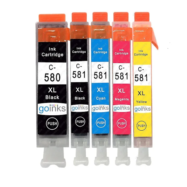 Sett med 5 blekkpatroner for å erstatte Canon PGI-580 & CLI-581 Kompatibel/Ikke-OEM fra Go Inks (5 blekk)