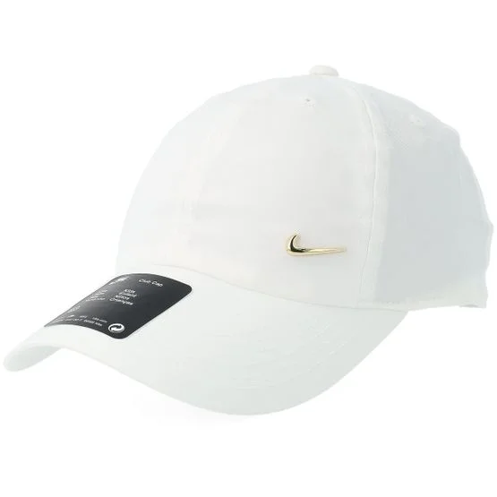 Nike - White unconstructed Caps - Kids Dri-fit Club Metal Swoosh White/Gold Dad Cap @ Hatstore