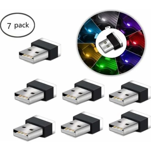USB LED-auton sisätilan tunnelmavalot, 7 kpl plug-in 5v yleiskäyttöiset mini-LED-USB-valot auton sisätilaan ja tavaratilaan.