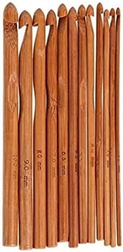 12 Pieces Bamboo Crochet Hooks Set, 3mm to 10mm Diameter, Knitting Needles Knitting Set, DIY Wooden Knitting Needles Kit