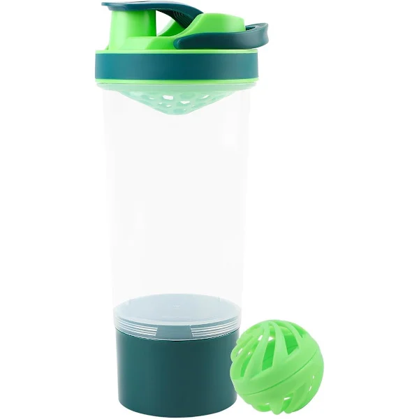 Shaker Protein Shake, 700 ml Protein Shaker Cup, Vattenflaska med stor kapacitet, Kombinerad avtagbar vattenflaska, Med 200 ml pulverbehållare, Grön