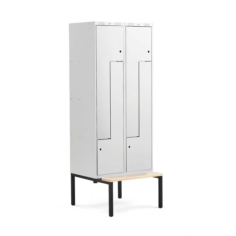 Z-locker CLASSIC, bench seat, 2 modules, 4 doors, 2120x800x550mm, grey