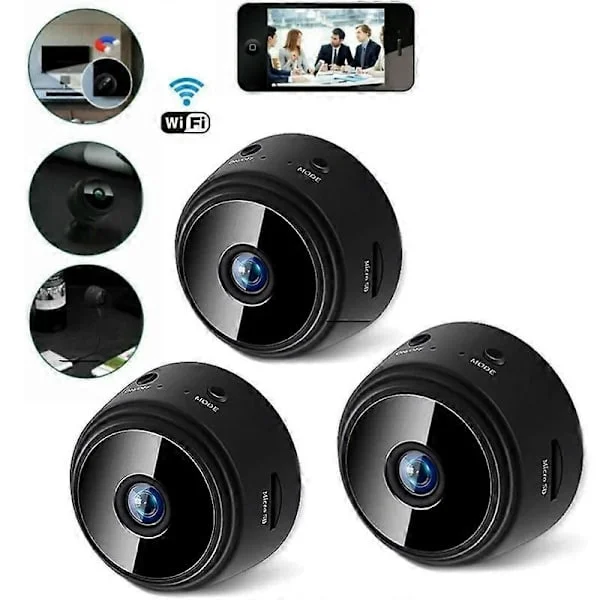 3-pack Kamera, Mini Kamera, Smart HD Wifi Trådlös Övervakningskamera med Nattseende för Hemmet och Utomhus, Fjärrövervakning