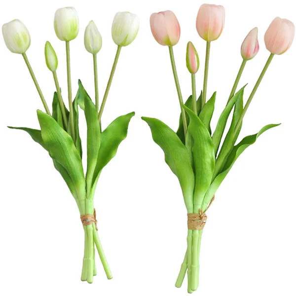 Ekte berøringstulipaner Hvite rosa tulipaner Kunstige blomster Kunstige tulipaner Kunstig bukett Tulipan 40 cm Silkeblomster Lateksblomst Bryllup Vår