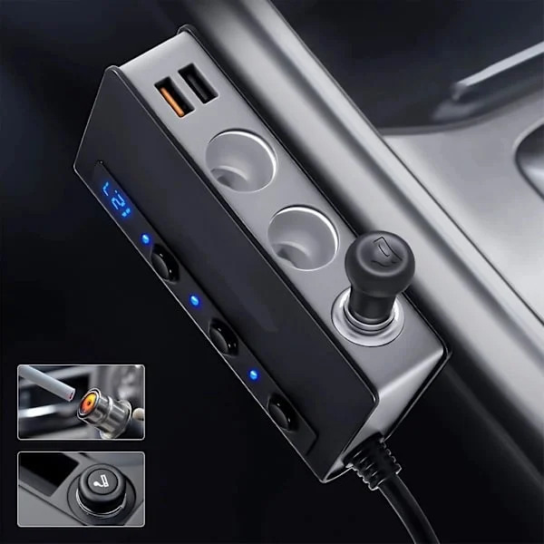 {xjxj} Hurtiglading 3.0 Sigarettenner Splitter 12V/24V 3-veis uttak 180W På-Av Strøm Bil Splitter Med 4-port USB Billader
