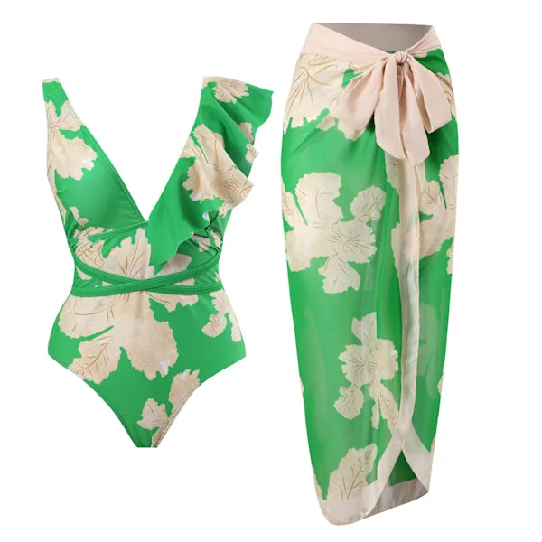 2026 Kvinnor Baddräkt Bikini Baddräkt Topp Klänning Set Blomstermönster Dam Baddräkt Tvådelad Kostym Mode Dam Baddräkter