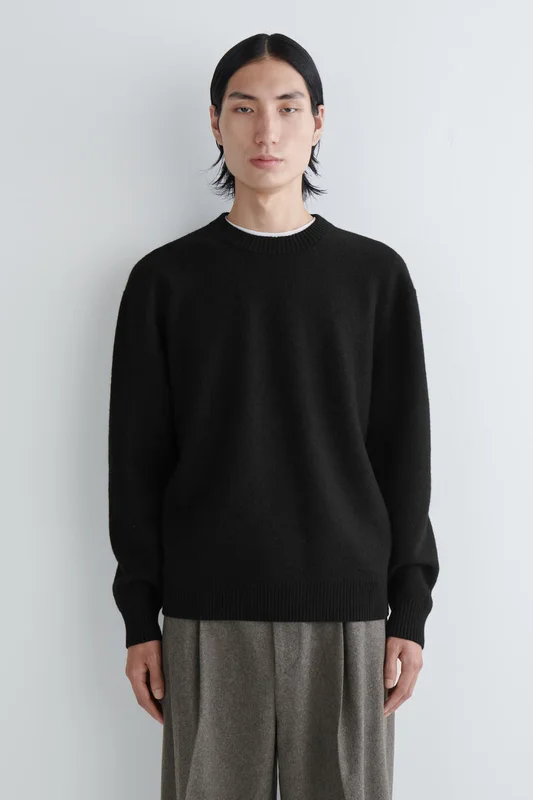 COS Men's Boiled-Wool Crew-Neck Jumper in Black
