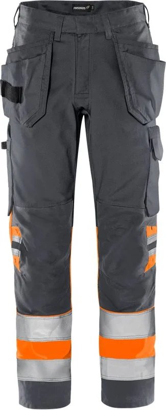 Arbetsbyxor Fristads Herr Varsel Green hantverkarbyxa 2640 GPLU, klass 1, Varsel Orange/Grå Arbetskläder