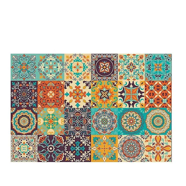 Flis-klistremerker mandala veggflis-klistremerker 20 stykker PVC flis-klistremerker fliser selvklebende tapet vanntett veggklistremerker for kjøkken, 
