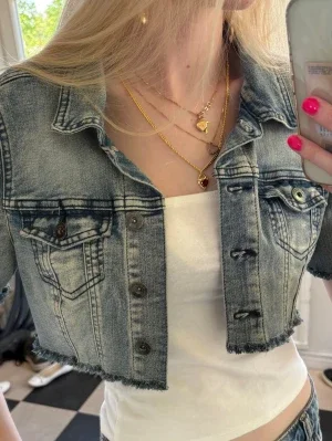 Cropped blå jeansjacka