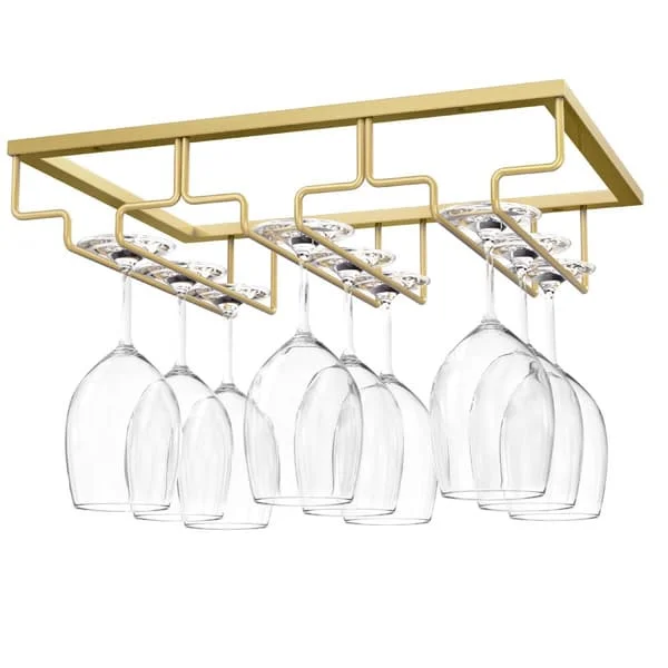 Wine Cabinet Insert Wine Glass Holder, Glass Holder Cup Holder Quality Iron Drink Holder with 3 Row Holder for Family Restaurant Hotel Bar - Golden