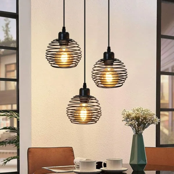 NETTLIFE Pendant Lamp Black Metal Diam.30cm E27 Vintage Retro Industrial Kitchen Lamp for Dining Room Living Room Study Office Restaurant-FF-