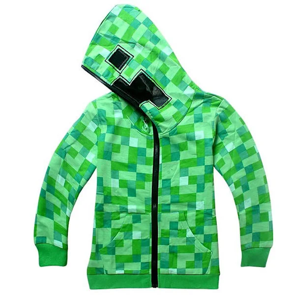 Minecraft Creeper Langermet hettegenser for barn frakk med glidelås
