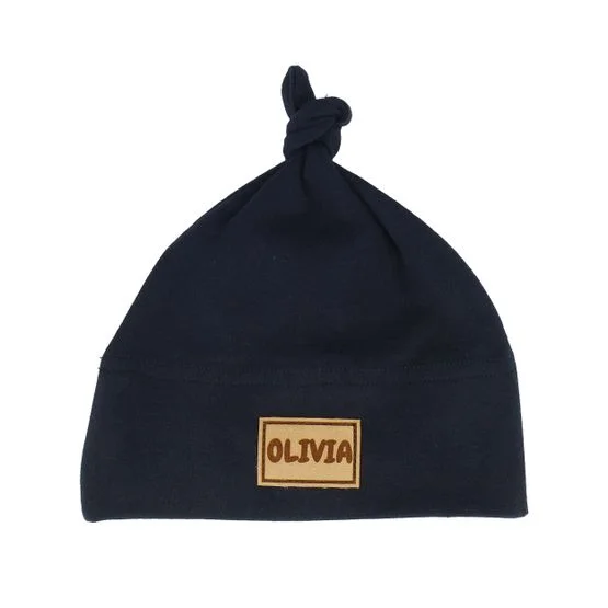 Babybugz - Kids Baby One-knot Engraved Suede Patch Black Beanie Cuff Black Beanie - @ Hatstore