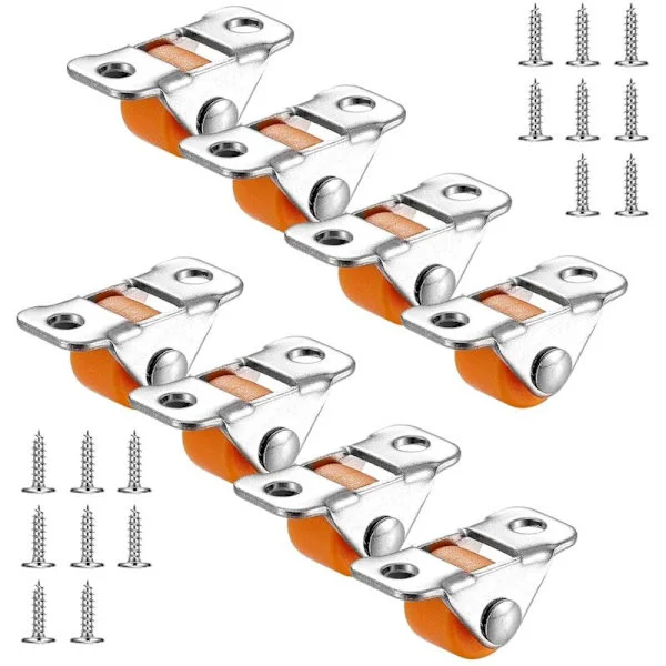 Set med 8 små fasta hjul - Gummi - Transporthjul - Med metallplatta - För möbler, apparater, utrustning, verktygslådor, vagnar (orange)