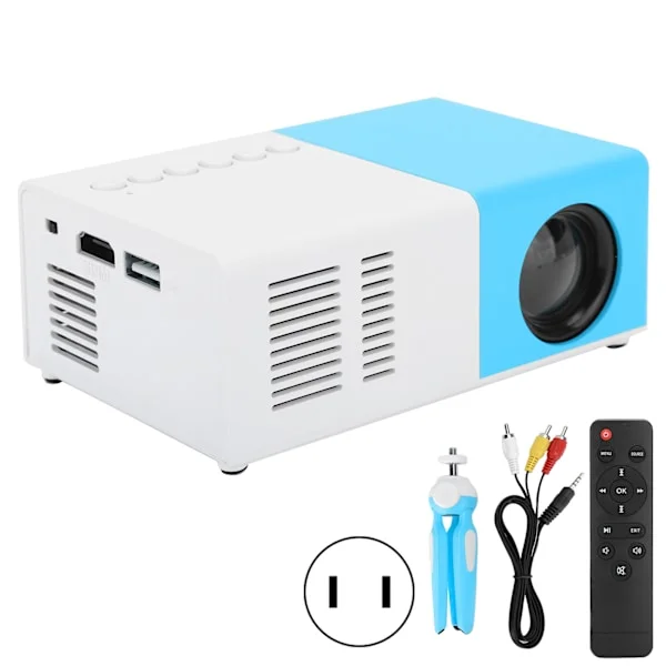J9 Mini kannettava projektori LED-kotiteatterivideomediasoitin projektori telineellä 100-240V valkoinen sininen US-pistoke